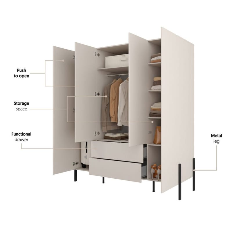 Garderobe Jukon S 4 dører med 2 skuffer - Oppbevaring - Garderober & garderobesystem