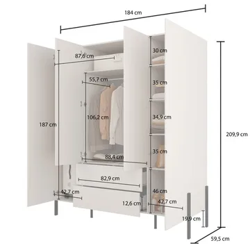 Garderobe Jukon S 4 dører med 2 skuffer - Oppbevaring - Garderober & garderobesystem