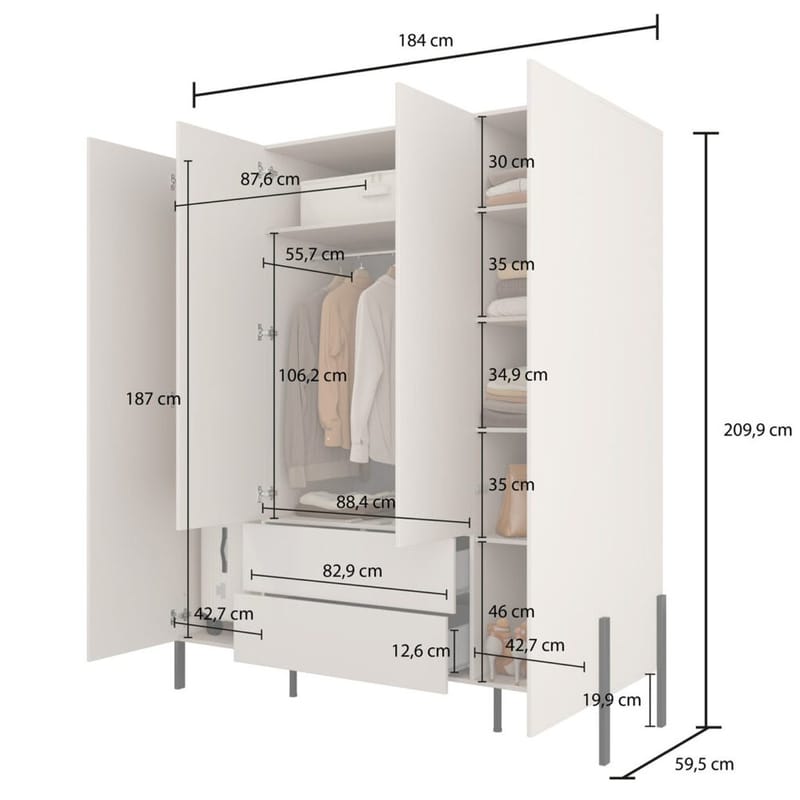 Garderobe Jukon S 4 dører med 2 skuffer - Oppbevaring - Garderober & garderobesystem