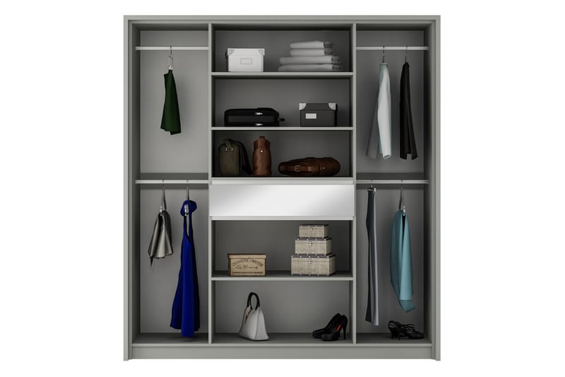 Garderobe Karaga med Speil 200 cm - Hvit - Garderober & garderobesystem