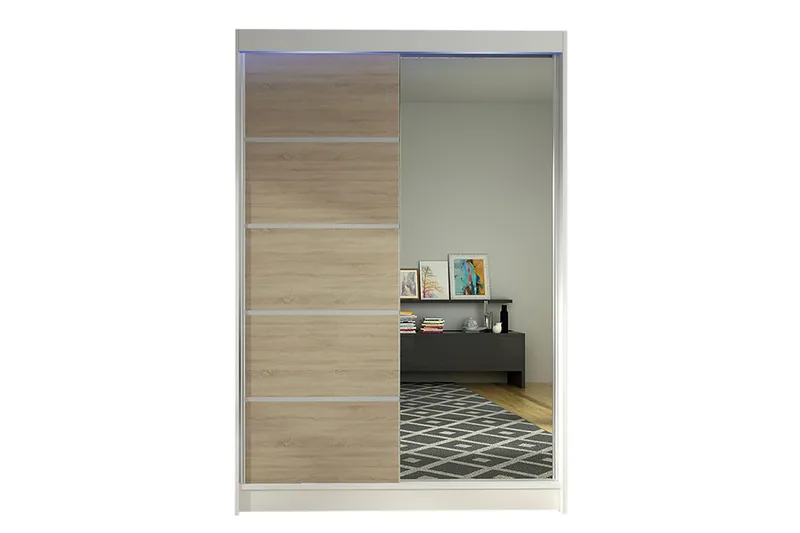 Garderobe + LED, Hvit / Eik