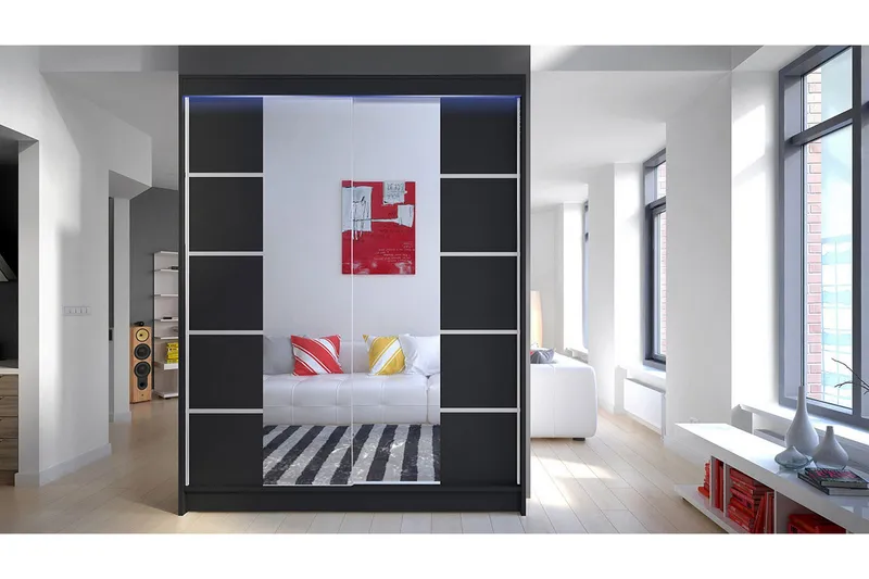 Garderobe + LED - Svart - Oppbevaring - Garderober & garderobesystem