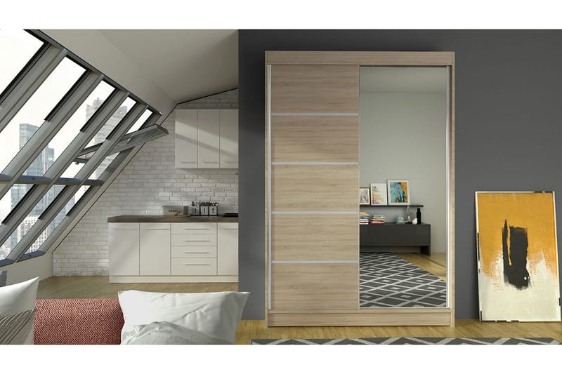 Garderobe Lino LED-belysning - Eik - Oppbevaring - Garderober & garderobesystem