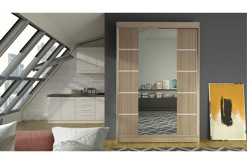 Garderobe Lino LED-belysning - Eik - Oppbevaring - Garderober & garderobesystem
