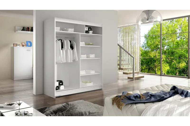 Garderobe Lino LED-belysning - Hvit/Eik - Oppbevaring - Garderober & garderobesystem