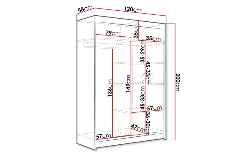 Garderobe Lino LED-belysning - Hvit/Eik - Oppbevaring - Garderober & garderobesystem