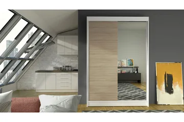 Garderobe Lino LED-belysning - Hvit/Eik - Oppbevaring - Garderober & garderobesystem