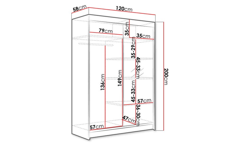 Garderobe Lino LED-belysning - Svart - Oppbevaring - Garderober & garderobesystem