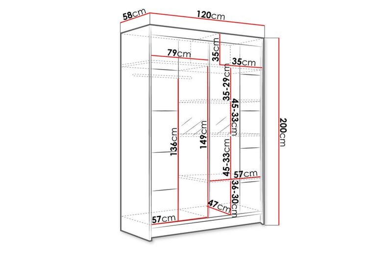 Garderobe Lino LED-belysning - Svart - Oppbevaring - Garderober & garderobesystem