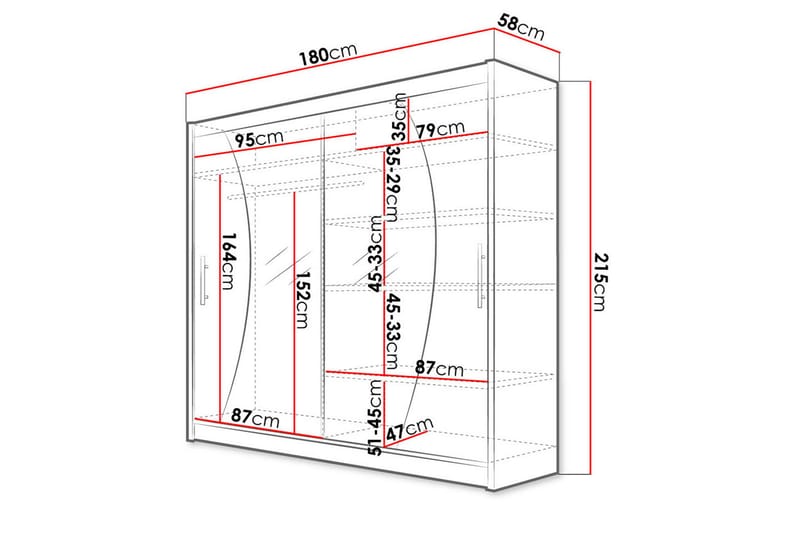 Garderobe London 180x57x215 cm - Beige|Hvit - Garderober & garderobesystem