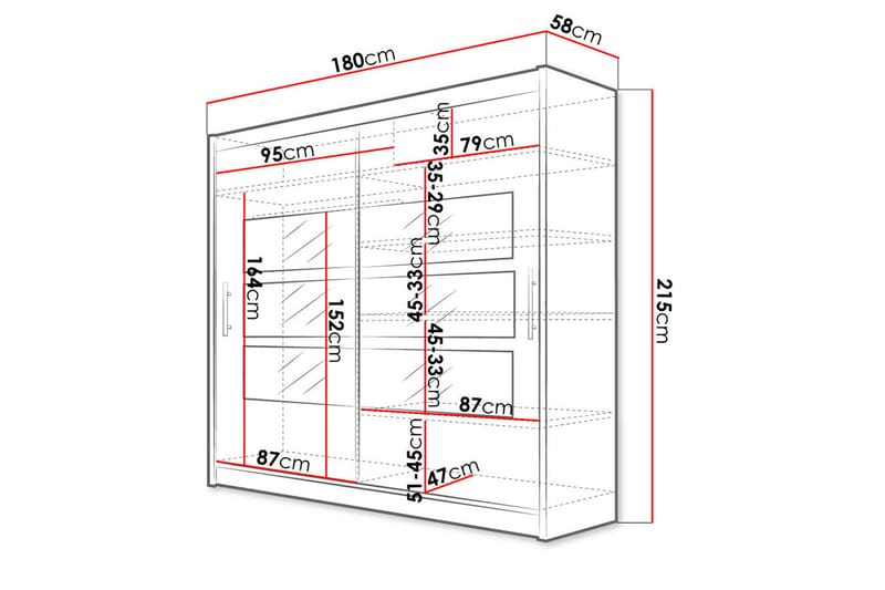 Garderobe London 180x57x215 cm - Hvit - Garderober & garderobesystem