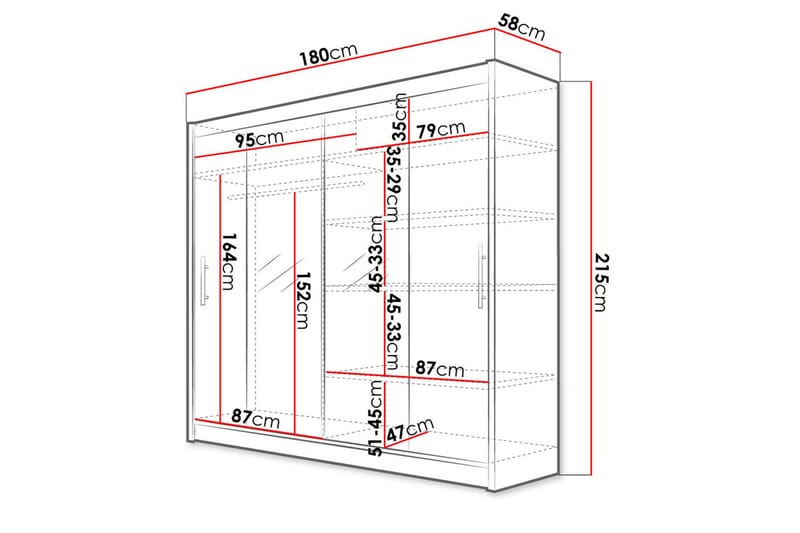 Garderobe London Skyvedører med Speil - Svart - Garderober & garderobesystem