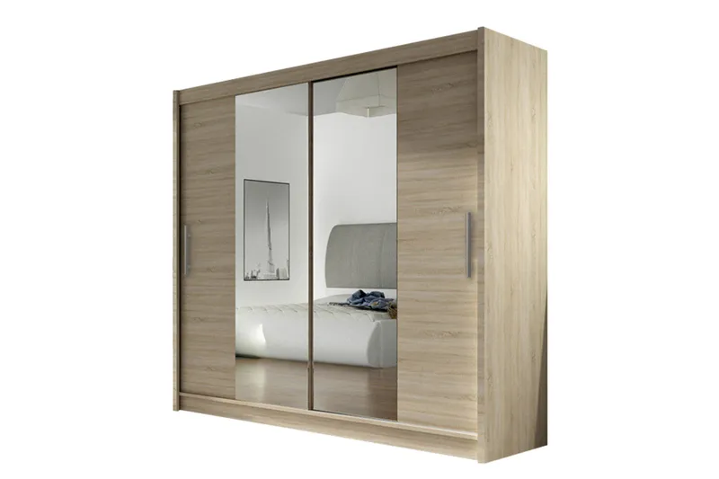 Garderobe London Skyvedører Smaltt Speil, Eik / Speil