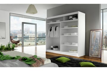 Garderobe London Skyvedører Smaltt Speil - Hvit - Oppbevaring - Garderober & garderobesystem