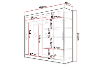 Garderobe London Skyvedører Smaltt Speil - Hvit - Oppbevaring - Garderober & garderobesystem