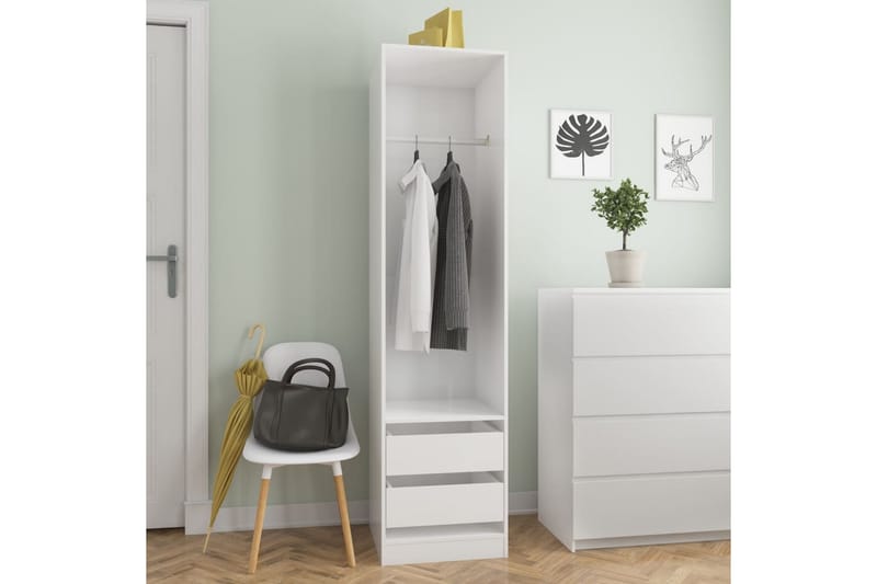 Garderobe med skuffer høyglans hvit 50x50x200 cm sponplate - Hvit - Garderober & garderobesystem - Garderobeskap