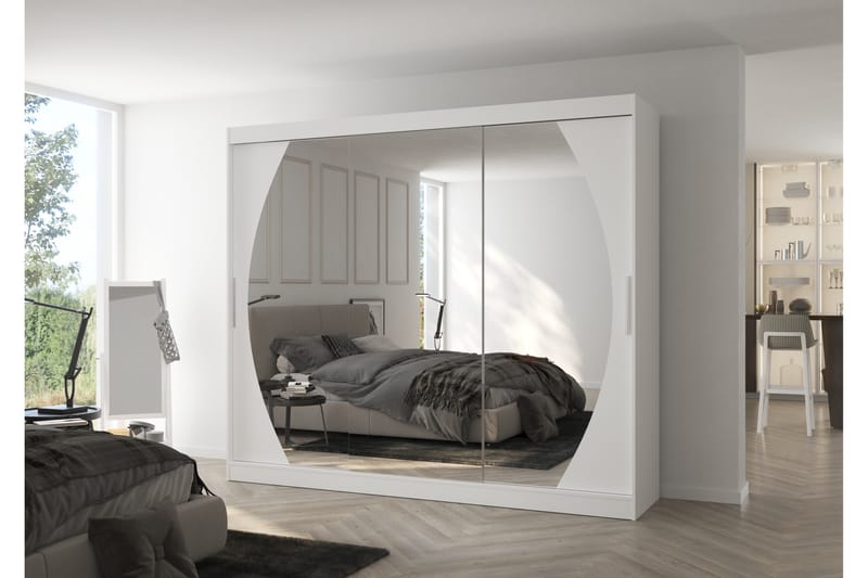 Garderobe med Speil Camana 250x215 cm - Hvit - Garderober & garderobesystem
