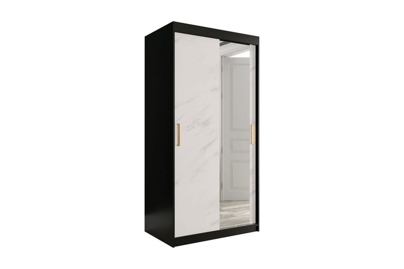 Garderobe med Speil Marmesa 100 cm Marmormønster - Svart/Hvit/Gull - Garderober & garderobesystem