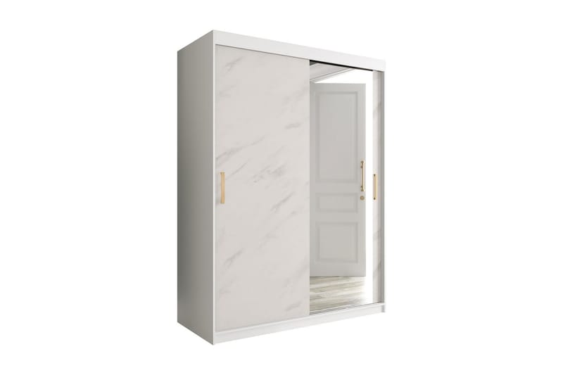 Garderobe med Speil Marmesa 150 cm Marmormønster - Hvit/Gull - Garderober & garderobesystem