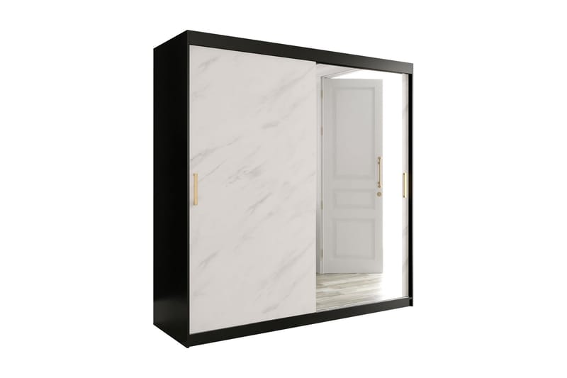 Garderobe med Speil Marmesa 200 cm Marmormønster - Svart/Hvit/Gull - Garderober & garderobesystem