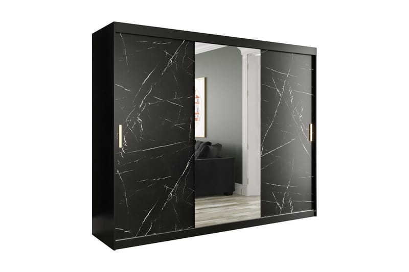 Garderobe med Speil Marmesa 250 cm Marmormønster - Svart - Garderober & garderobesystem