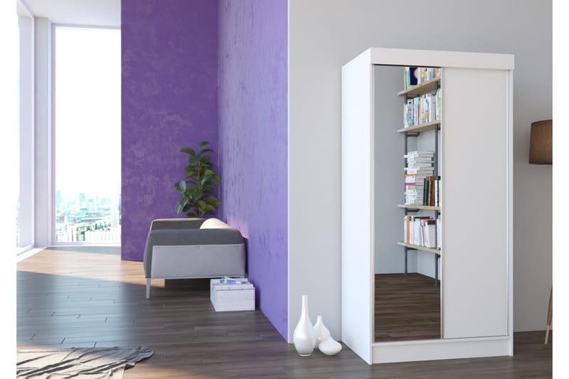 Garderobe med Speil Nevaine 100x200 cm - Hvit - Garderober & garderobesystem