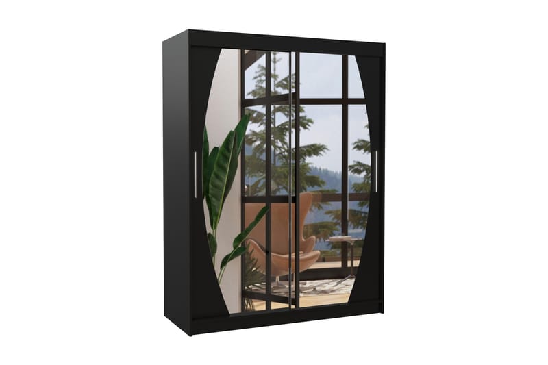 Garderobe med Speil Vercol 150x200 cm - Svart - Garderober & garderobesystem