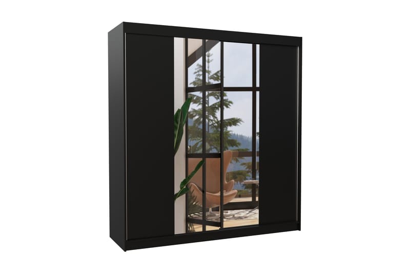 Garderobe med Speil Perquin 200x215 cm - Svart - Garderober & garderobesystem