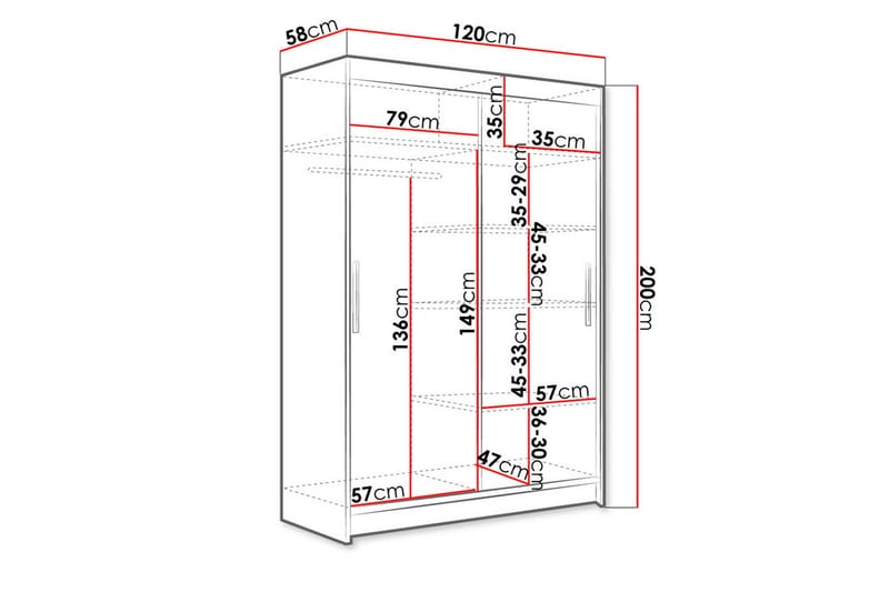 Garderobe Miami 120x58x200 cm - Hvit - Garderober & garderobesystem - Garderobeskap