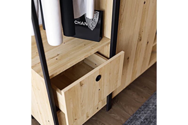 Garderobe Okan 200x40 cm - Natur / Svart - Garderober & garderobesystem