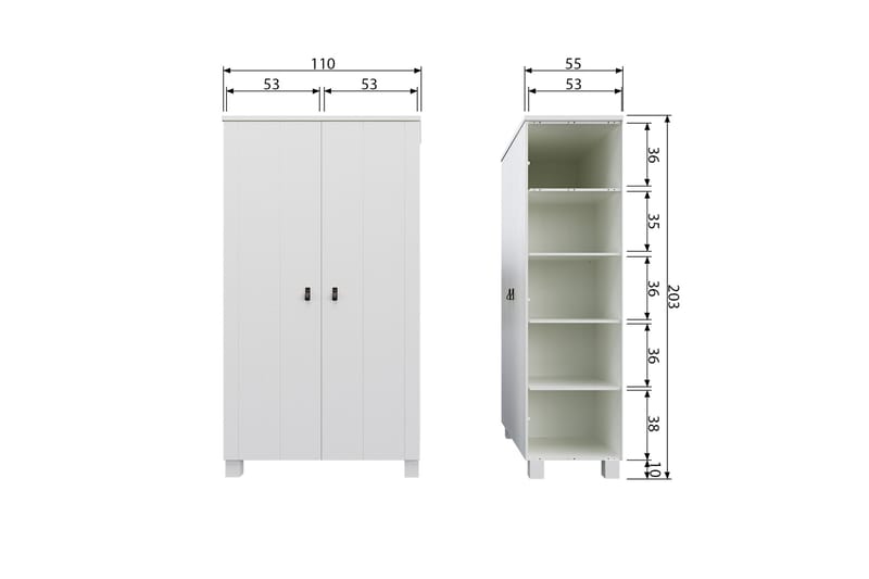 Garderobe Rawsone 55x111 cm - Hvit - Garderober & garderobesystem - Garderobeskap