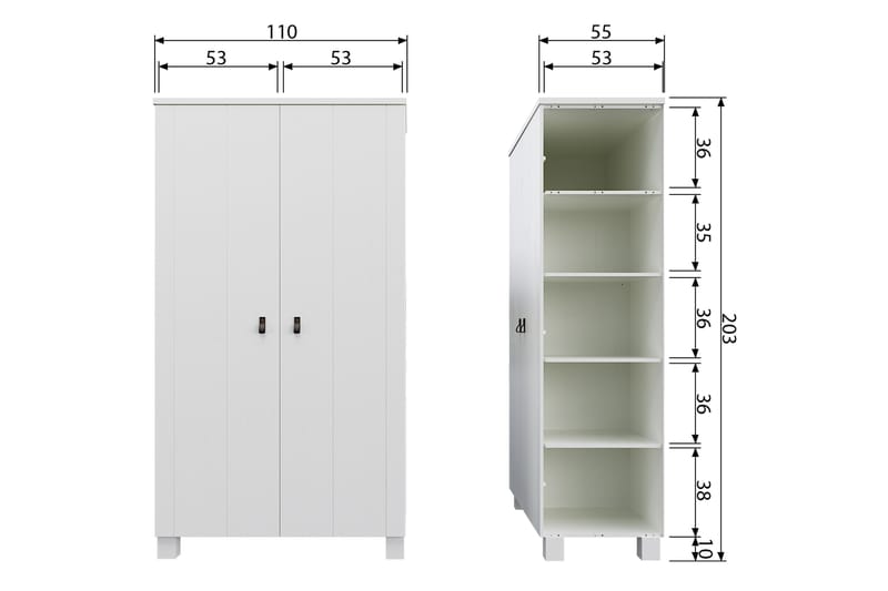 Garderobe Rawsone 55x111 cm - Hvit - Garderober & garderobesystem - Garderobeskap