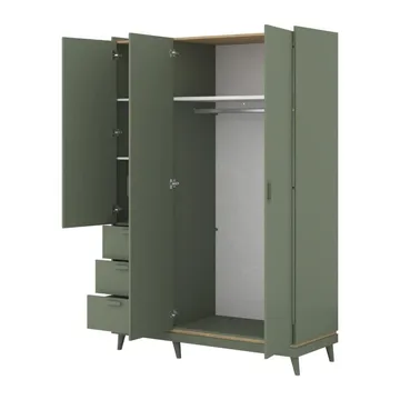 Garderobe Scandi 3 dører med 3 skuffer - Falmet grønn - Oljet eik - Oppbevaring - Garderober & garderobesystem