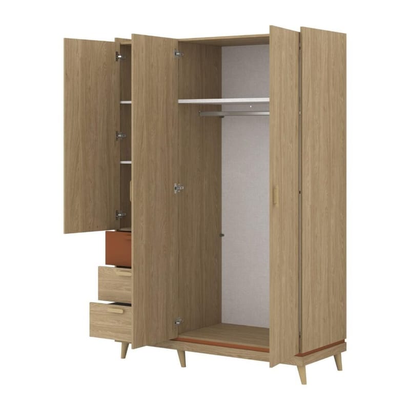 Garderobe Scandi 3 dører med 3 skuffer - Oljet eik - Oppbevaring - Garderober & garderobesystem