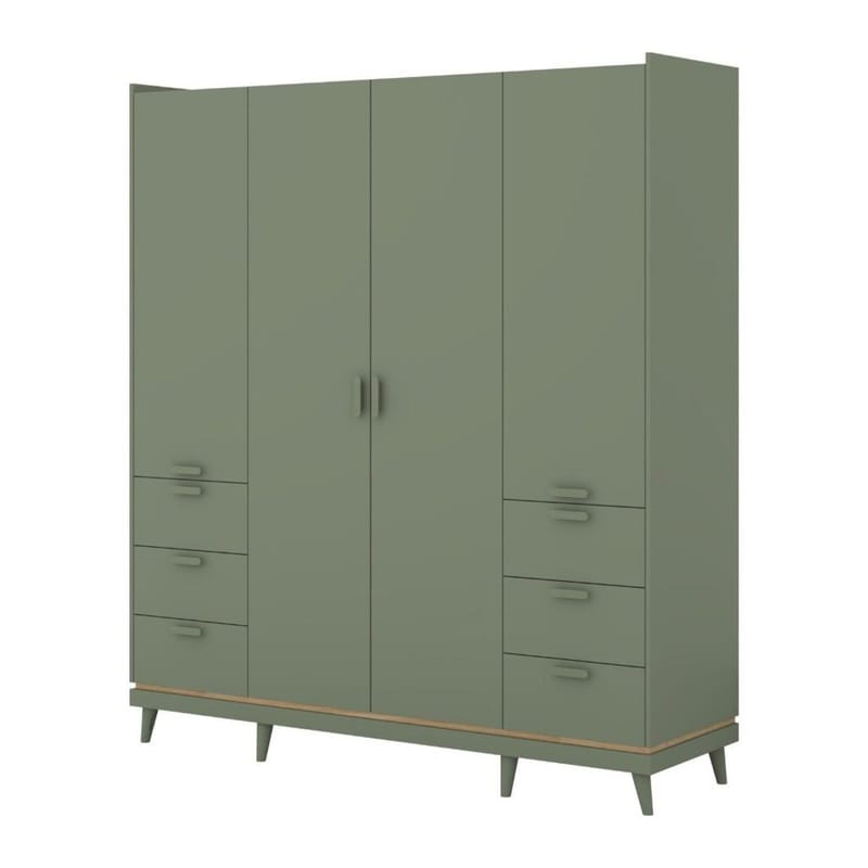 Garderobe Skandi 4 dører med 6 skuffer, Falmet Grønn - Oljet Eik