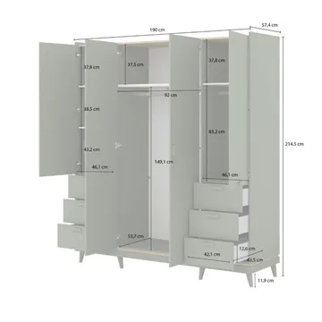 Garderobe Skandi 4 dører med 6 skuffer - Falmet Grønn - Oljet Eik - Oppbevaring - Garderober & garderobesystem