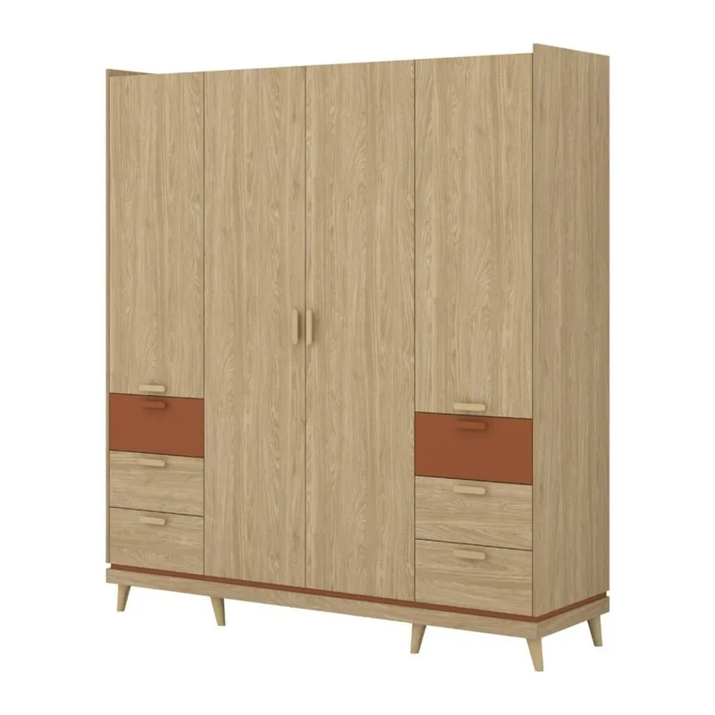 Garderobe Skandi 4 dører med 6 skuffer, Oljet Eik