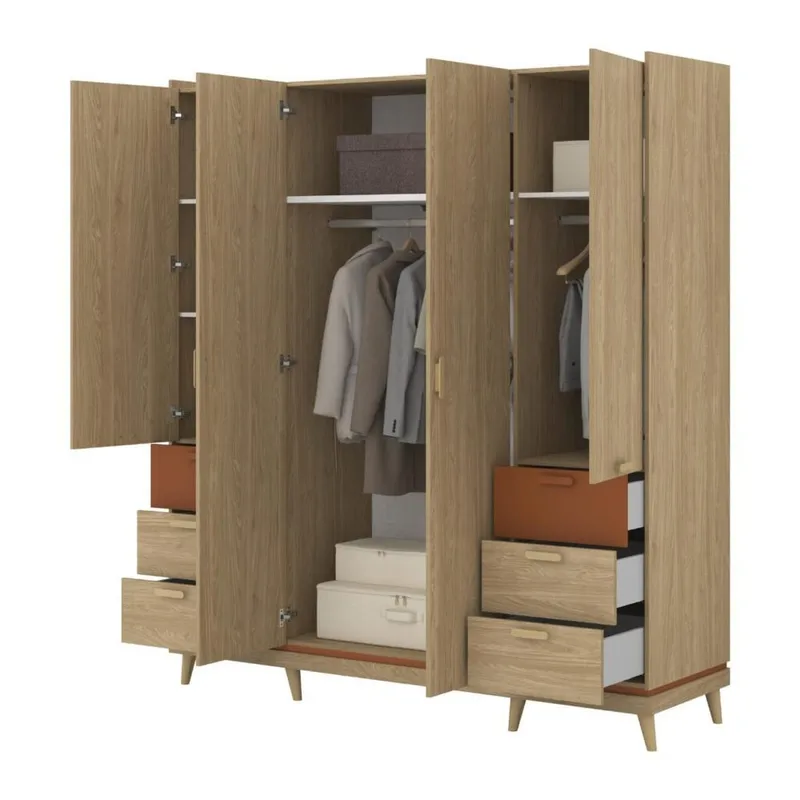 Garderobe Skandi 4 dører med 6 skuffer - Oljet Eik - Oppbevaring - Garderober & garderobesystem