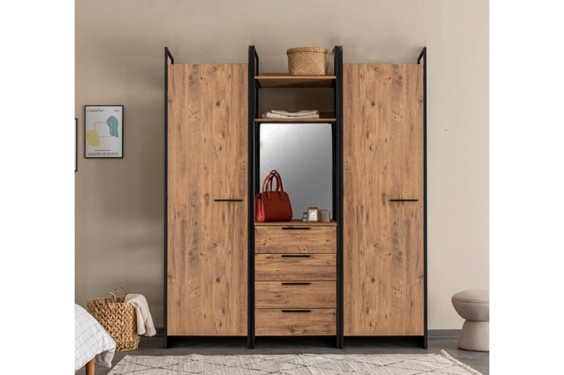 Garderobe Smoke 52x64 cm med Speil 4 Skap - Natur - Garderober & garderobesystem