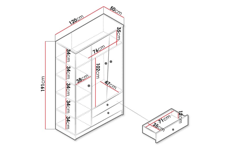 Garderobe Staton 120 cm - Natur/Hvit/Grå - Oppbevaring - Garderober & garderobesystem