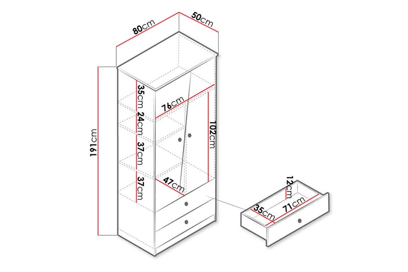 Garderobe Staton 80 cm - Natur/Hvit/Grå - Garderober & garderobesystem - Garderobeskap