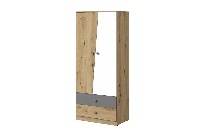 Garderobe Staton 80 cm - Natur/Hvit/Grå - Garderober & garderobesystem - Garderobeskap