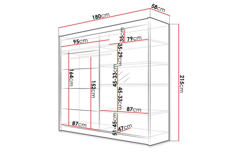 Garderobe Talin 58x180 cm LED-belysning - Hvit/Svart - Garderober & garderobesystem