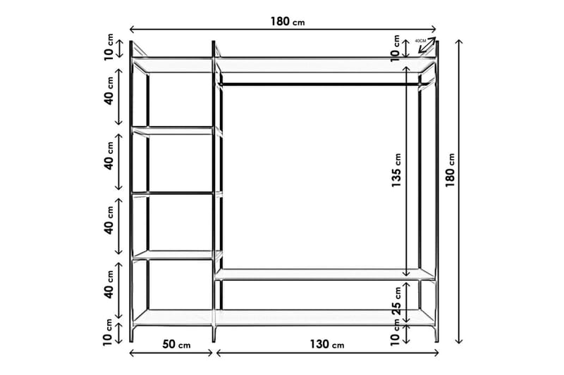 Garderobe Trendel 180x40 cm - Hvit - Garderober & garderobesystem