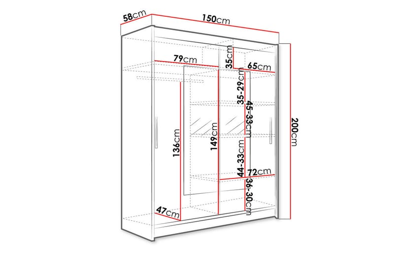 Garderobe Westa 150x58x200 cm - Hvit - Garderober & garderobesystem