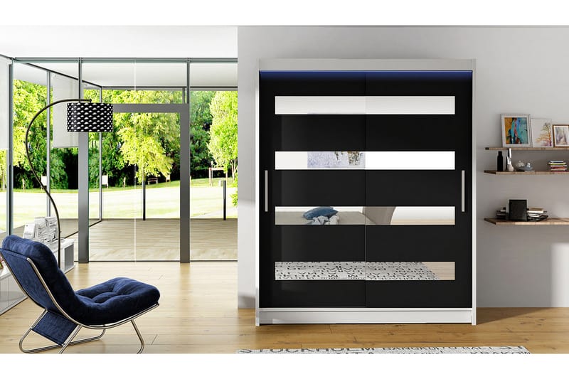 Garderobe Presto 58x150 cm LED-belysning - Hvit/Svart - Garderober & garderobesystem