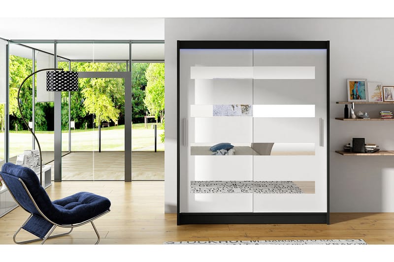 Garderobe Presto 58x150 cm LED-belysning - Svart/Hvit - Garderober & garderobesystem
