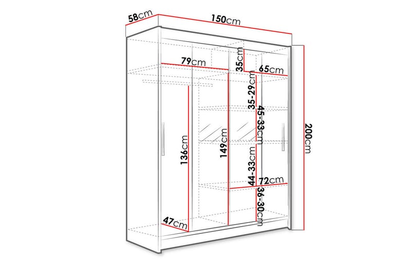 Garderobe Presto Skyvedører Smaltt Speil - Hvit - Garderober & garderobesystem