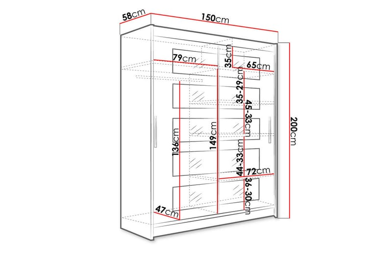 Garderobe Presto 150 cm Skyvedører Delt Speil - Lys Eik - Garderober & garderobesystem