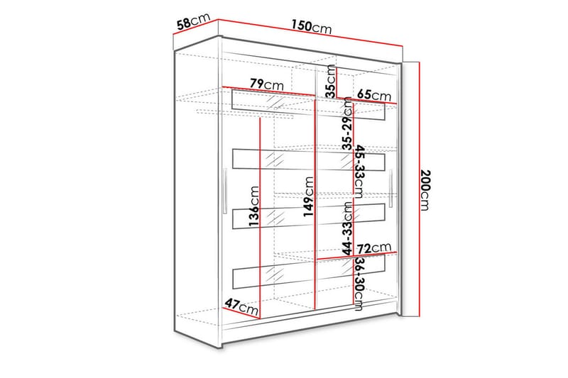 Garderobe Presto Smalt Skyvedører Smalt - Svart - Garderober & garderobesystem